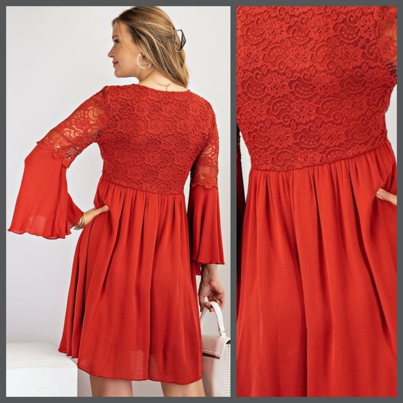 Easel "Sultry Dance" Boho Mini Dress Crochet Lace Fitted Bodice & Slinky Skirt - Picture 6 of 14